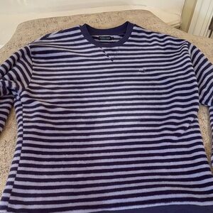 Southern Marsh Men's Navy and White Striped Crewneck Sweater